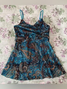 Vintage Self Esteem Y2K Paisley Fairy Style Tank Top Blouse 💙🧚‍♂️🤎
